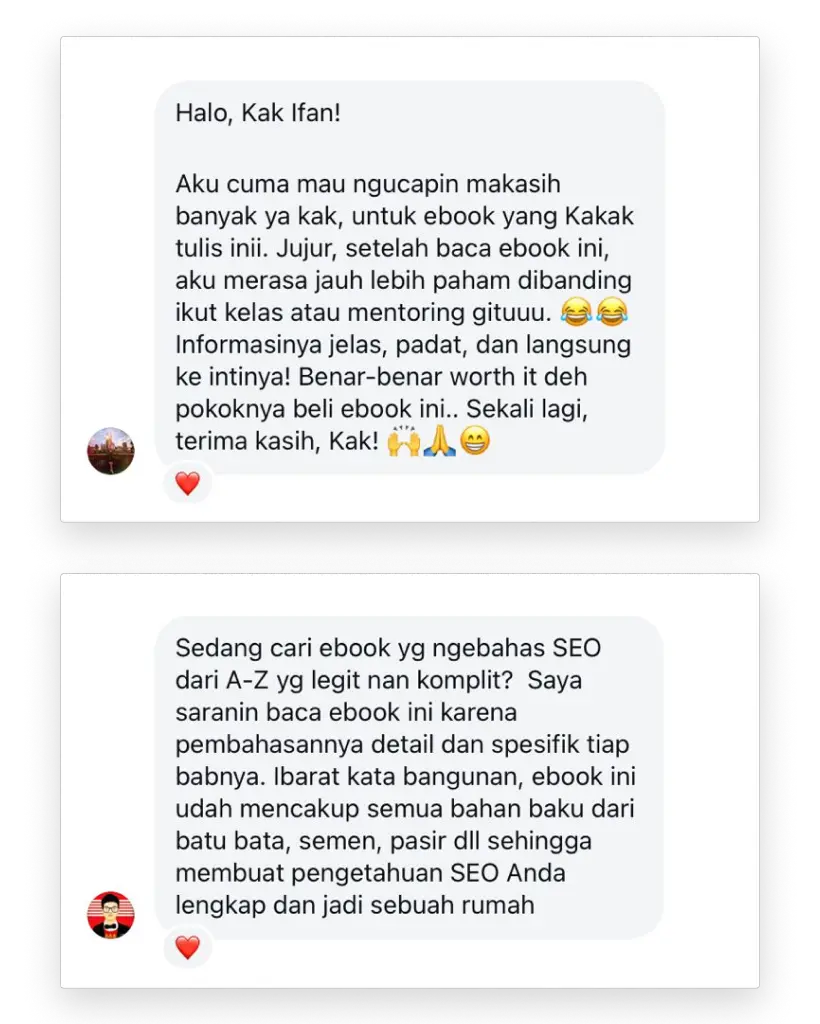 Testimoni 4 Ebook Petunjuk SEO