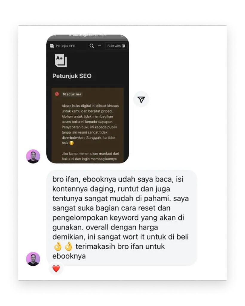 Testimoni 5 Ebook Petunjuk SEO